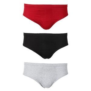 Knocker Men's 3 Pack Cotton Solid Bikini Briefs Red Black Grey